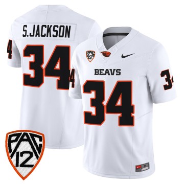 Men's Oregon State Beavers #34 Steven Jackson White F.U.S.E. 2025 Vapor Limited Stitched Football Jersey
