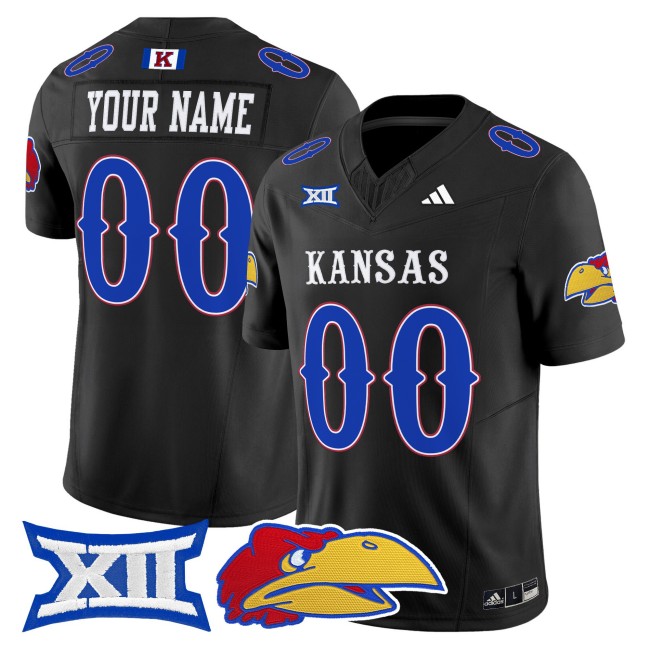 Kansas Jayhawks Custom Black F.U.S.E. 2025 Vapor Limited Stitched NCAA Football adidas Jersey