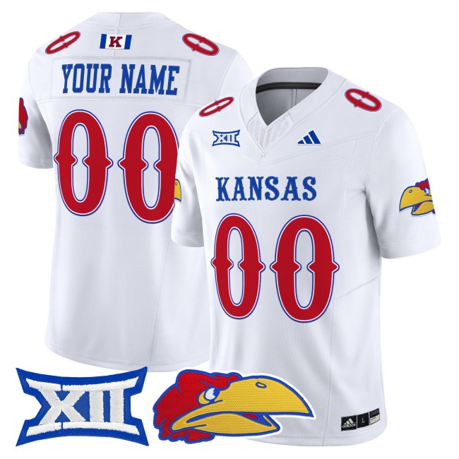 Kansas Jayhawks Custom White F.U.S.E. 2025 Vapor Limited Stitched NCAA Football adidas Jersey