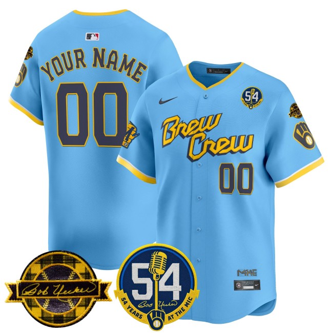 Milwaukee Brewers Custom City Connect 'Bob Uecker - 54 Seasons for Brewers' Stitched MLB Nike Limited Jersey