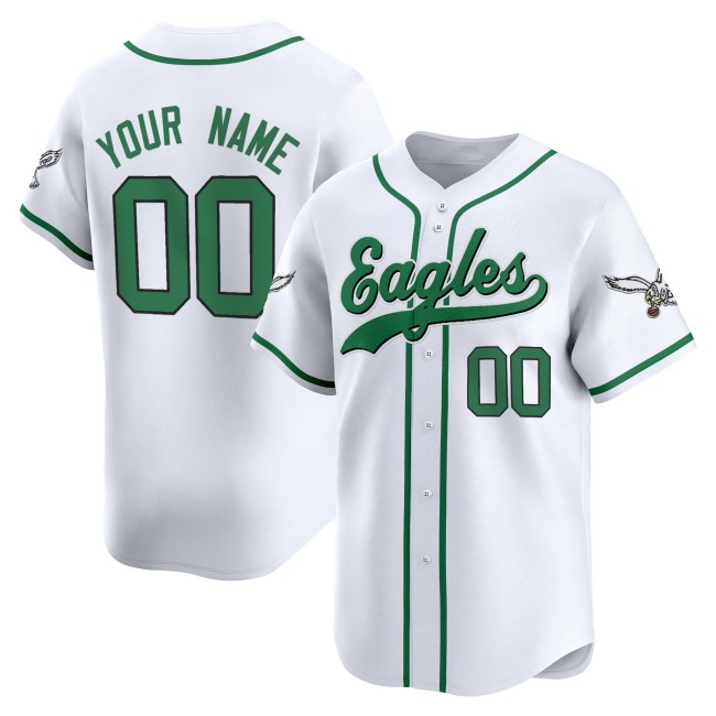 Philadelphia Eagles Custom Kelly White 2025 Vapor Limited Stitched Baseball Jersey