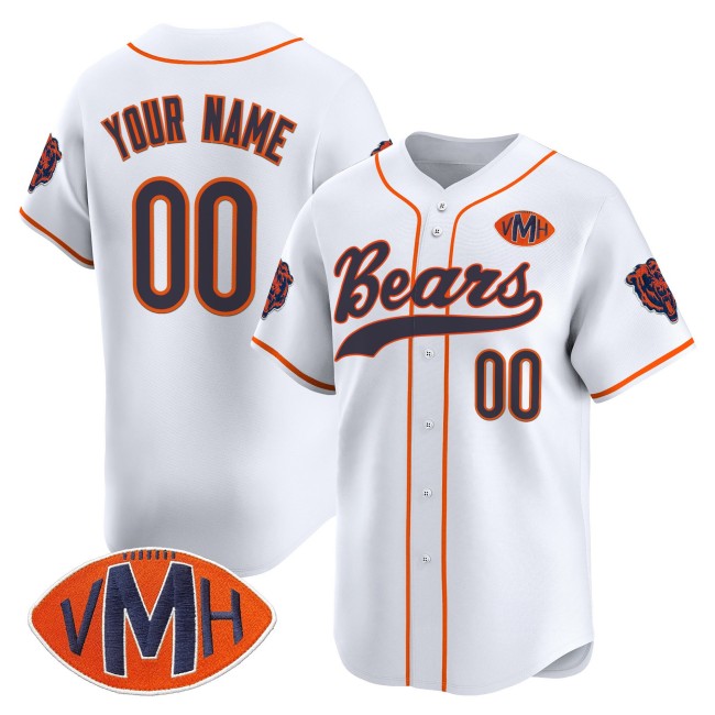 Chicago Bears Custom White 2025 VMH Patch Vapor Limited Stitched Baseball Jersey