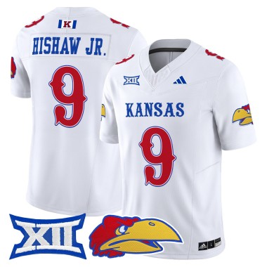 Men's Kansas Jayhawks #9 Daniel Hishaw Jr. White F.U.S.E. 2025 Vapor Limited Stitched Football Jersey