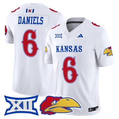 Men's Kansas Jayhawks #6 Jalon Daniels White F.U.S.E. 2025 Vapor Limited Stitched Football Jersey