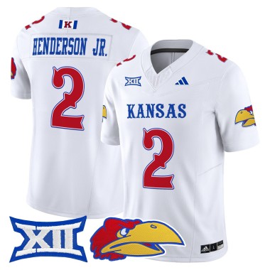 Men's Kansas Jayhawks #2 Emmanuel Henderson Jr. White F.U.S.E. 2025 Vapor Limited Stitched Football Jersey
