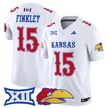 Men's Kansas Jayhawks #15 Justice Finkley White F.U.S.E. 2025 Vapor Limited Stitched Football Jersey