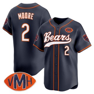Men's Chicago Bears #2 DJ Moore Navy With VMH Patch 2025 Vapor Limited Stitched Baseball Jersey