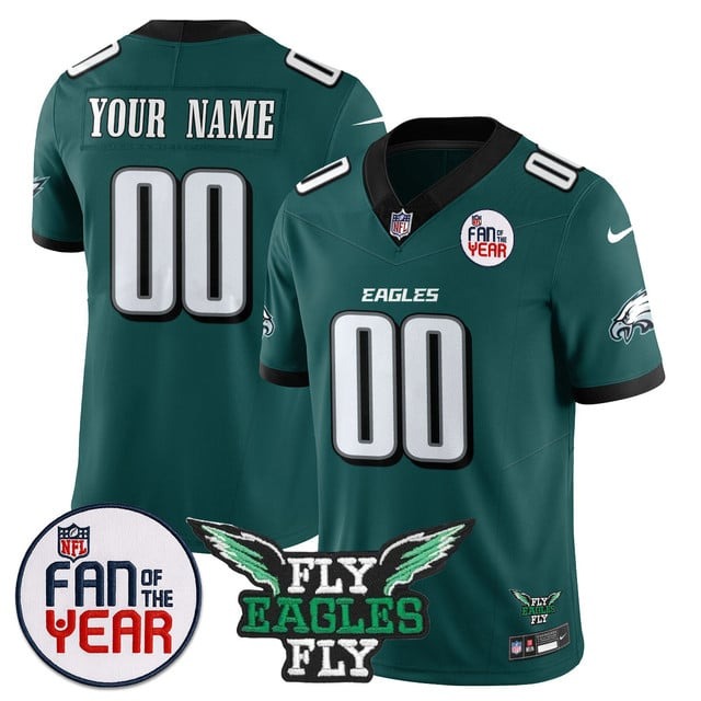 Philadelphia Eagles Custom Green Fan Of The Year & Fly Eagles Fly Patch Vapor Stitched NFL Nike Limited Jersey