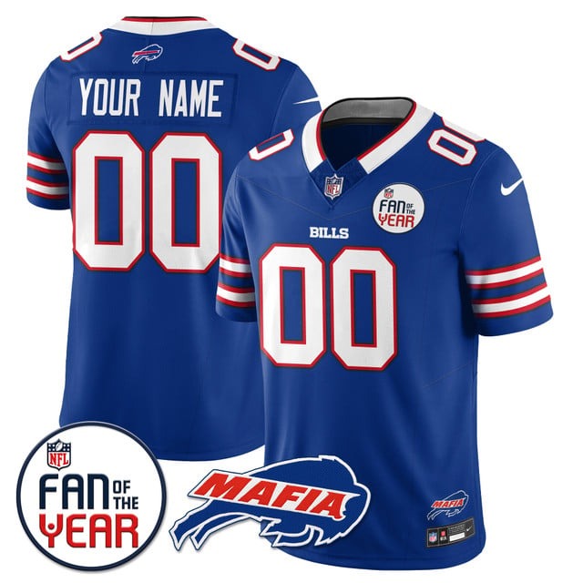 Buffalo Bills Custom Royal Fan Of The Year & Mafia Patch Vapor Stitched NFL Nike Limited Jersey