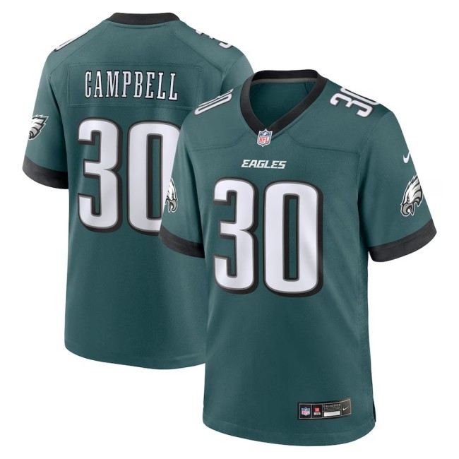 Men's Philadelphia Eagles #30 Jihaad Campbell Green 2025 Draft First Round Pick NFL Nike Game Jersey