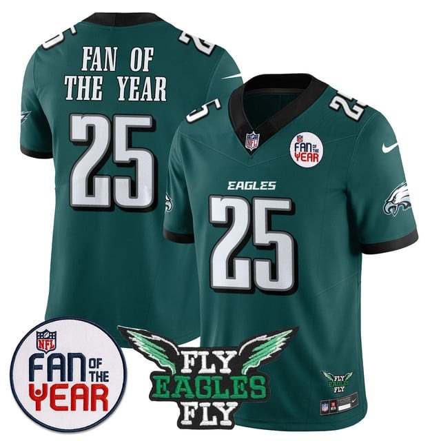 Men's Philadelphia Eagles #25 Fan Of The Year Green With Fly Eagles Fly Patch Vapor Stitched 2025 NFL Nike Limited Jersey