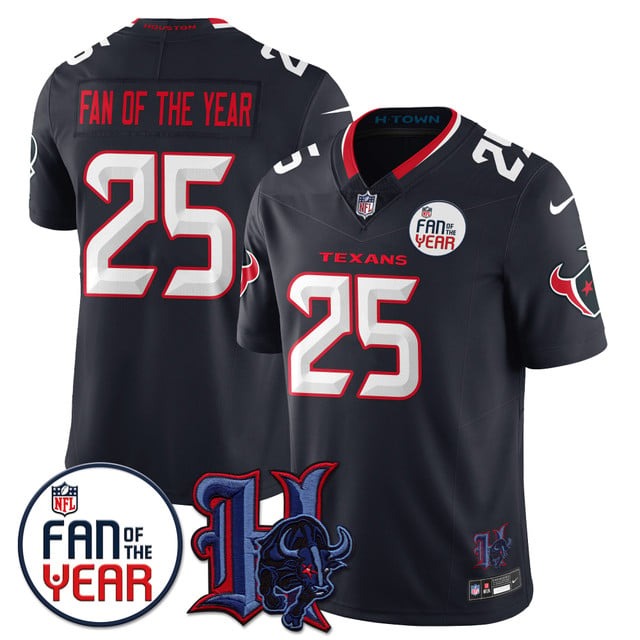 Men's Houston Texans #25 Fan Of The Year Navy With H Patch Vapor Stitched 2025 NFL Nike Limited Jersey