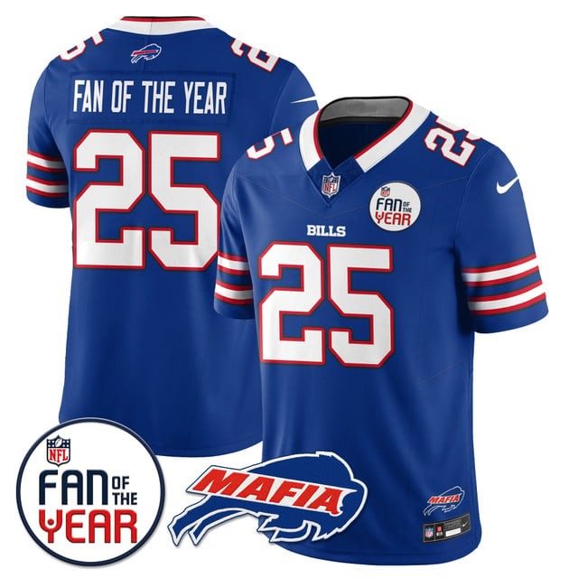 Men's Buffalo Bills #25 Fan Of The Year Royal With Mafia Patch Vapor Stitched 2025 NFL Nike Limited Jersey
