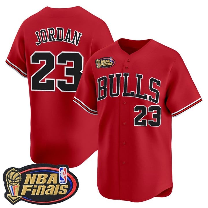 Men's Chicago Bulls #23 Michael Jordan Red With Finals Patch Stitched Baseball Nike Limited Jersey
