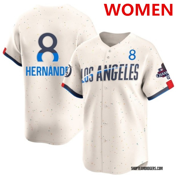Women's Los Angeles Dodgers #8 Enrique Hernández Cream 2024 World Series Champions Patch City Connect Limited Stitched Baseball Jersey