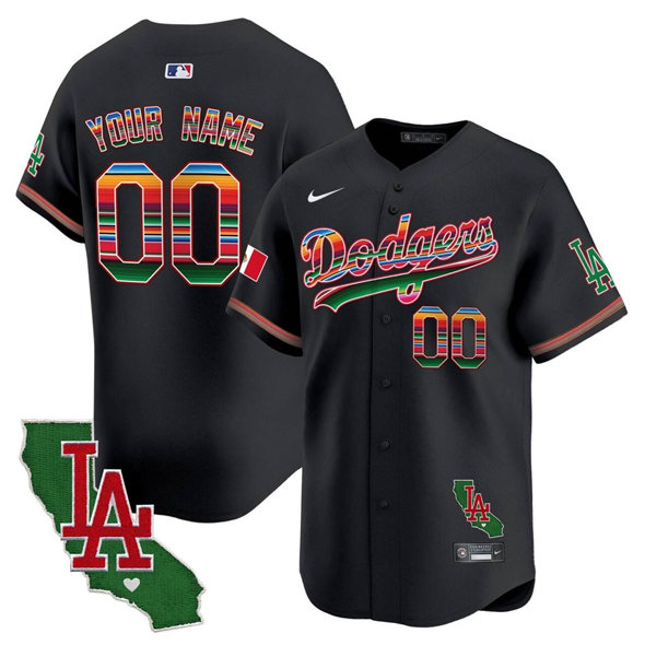 Men's Los Angeles Dodgers Custom Black Mexico California Patch Limited Stitched Baseball Jersey