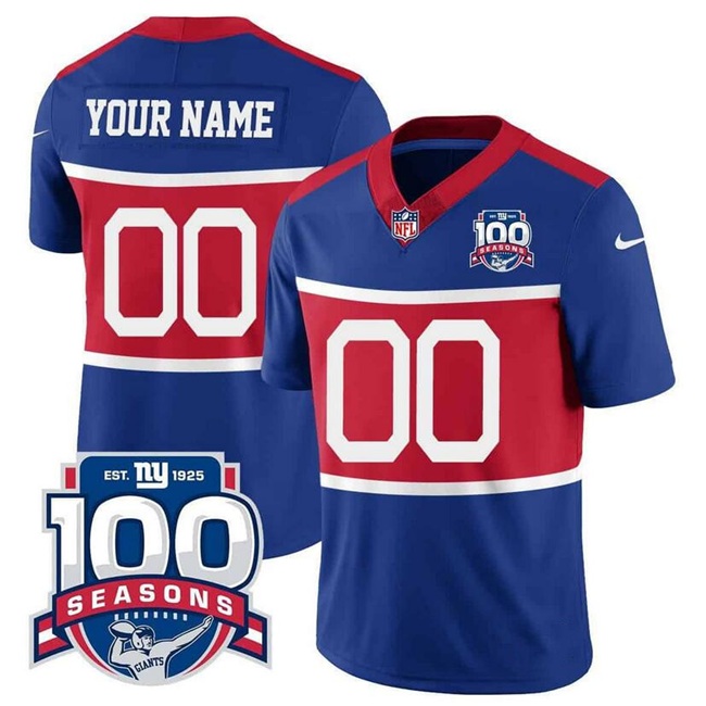Men's New York Giants Custom Royal Red F.U.S.E. 'Century Red' 100TH Season Commemorative Vapor Limited Stitched Football Jersey