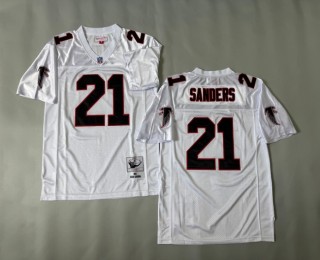 Men's Atlanta Falcons #21 Deion Sanders White Black 1992 Throwbacks Authentics Mitchell & Ness NFL Jersey