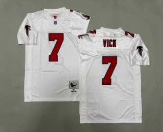 Men's Atlanta Falcons #7 Michael Vick White 2001 Throwbacks Authentics Mitchell & Ness NFL Jersey