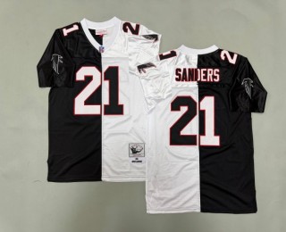 Men's Atlanta Falcons #21 Deion Sanders 1992 Throwbacks Authentics Mitchell & Ness NFL Jersey White Black Split