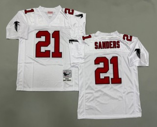 Men's Atlanta Falcons #21 Deion Sanders White 1992 Throwbacks Authentics Mitchell & Ness NFL Jersey
