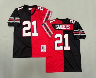 Men's Atlanta Falcons #21 Deion Sanders 1989 Throwbacks Authentics Mitchell & Ness NFL Jersey Red Black Split