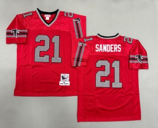 Men's Atlanta Falcons #21 Deion Sanders Red 'Silver' 1992 Throwbacks Authentics Mitchell & Ness NFL Jersey