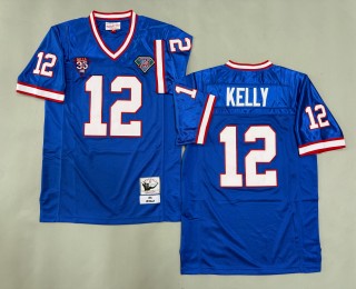 Men's Buffalo Bills #12 Jim Kelly Royal 1994 Throwbacks Authentics Mitchell & Ness NFL 75th Jersey - Bills 1960-1994 35th Patch