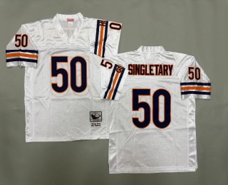 Men's Chicago Bears #50 Mike Singletary White Throwbacks Authentics Mitchell & Ness NFL Jersey
