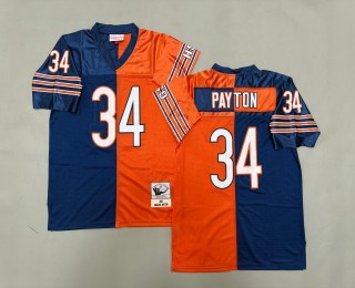 Men's Chicago Bears #34 Walter Payton 1985 Throwbacks Authentics Mitchell & Ness NFL Jersey Orange Navy Split