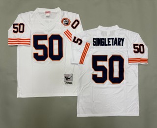 Men's Chicago Bears #50 Mike Singletary White Throwbacks Authentics Mitchell & Ness NFL Jersey - With Big Number Bears Patch