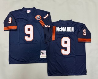 Men's Chicago Bears #9 Jim McMahon Navy 1985 Throwbacks Authentics Mitchell & Ness NFL Jersey - With Big Number Bears Patch