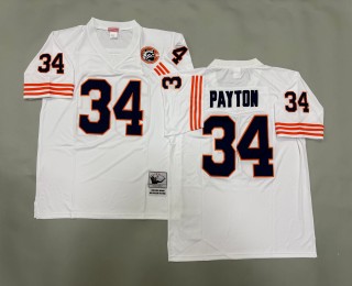 Men's Chicago Bears #34 Walter Payton White Throwbacks Authentics Mitchell & Ness NFL Jersey - With Big Number Bears Patch
