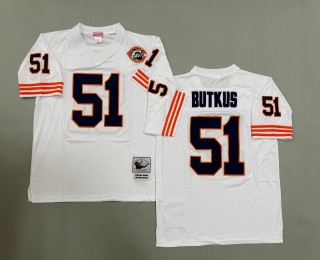 Men's Chicago Bears #51 Dick Butkus White Throwbacks Authentics Mitchell & Ness NFL Jersey - With Big Number Bears Patch