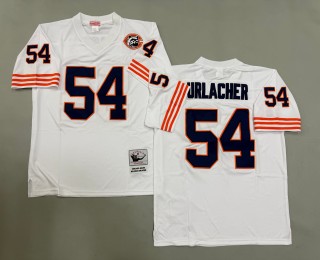 Men's Chicago Bears #54 Brian Urlacher White Throwbacks Authentics Mitchell & Ness NFL Jersey - With Big Number Bears Patch