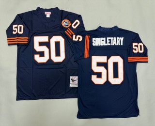 Men's Chicago Bears #50 Mike Singletary Navy Throwbacks Authentics Mitchell & Ness NFL Jersey - With Big Number Bears Patch