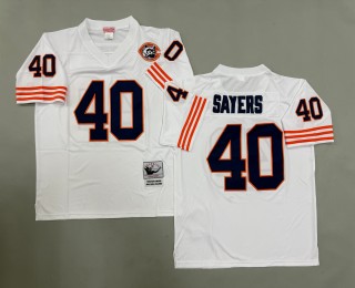 Men's Chicago Bears #40 Gale Sayers White Throwbacks Authentics Mitchell & Ness NFL Jersey - With Big Number Bears Patch