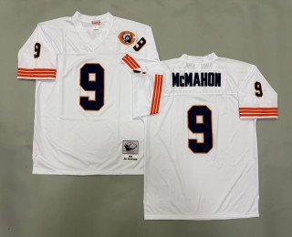Men's Chicago Bears #9 Jim McMahon White 1985 Throwbacks Authentics Mitchell & Ness NFL Jersey - With Big Number Bears Patch