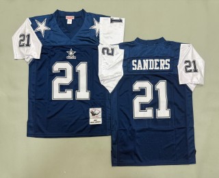 Men's Dallas Cowboys #21 Deion Sanders Navy White 1995 Throwbacks Authentics Mitchell & Ness NFL Jersey