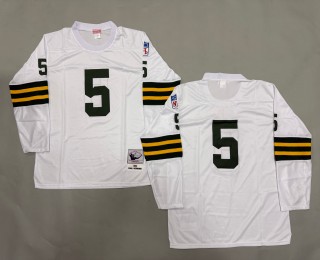 Men's Green Bay Packers #5 Paul Hornung White 1961 Throwbacks Authentics Mitchell & Ness NFL Long-Sleeved Jersey