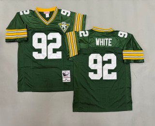 Men's Green Bay Packers #92 Reggie White Green 1993 Throwbacks Authentics Mitchell & Ness 75th NFL Jersey