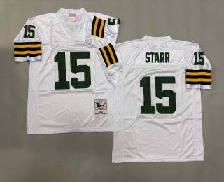 Men's Green Bay Packers #15 Bart Starr White 1969 Throwbacks Authentics Mitchell & Ness NFL Jersey