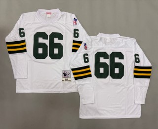 Men's Green Bay Packers #66 Ray Nitschke White 1969 Throwbacks Authentics Mitchell & Ness NFL Long-Sleeved Jersey