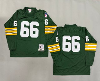 Men's Green Bay Packers #66 Ray Nitschke Green 1969 Throwbacks Authentics Mitchell & Ness NFL Long-Sleeved Jersey