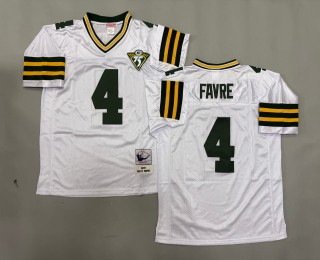 Men's Green Bay Packers #4 Brett Favre White 1996 Throwbacks Authentics Mitchell & Ness NFL Jersey
