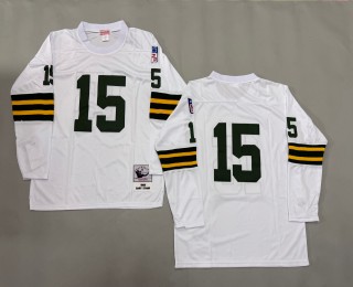 Men's Green Bay Packers #15 Bart Starr White 1969 Throwbacks Authentics Mitchell & Ness NFL Long-Sleeved Jersey