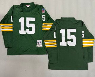 Men's Green Bay Packers #15 Bart Starr Green 1969 Throwbacks Authentics Mitchell & Ness NFL Long-Sleeved Jersey