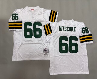 Men's Green Bay Packers #66 Ray Nitschke White 1966 Throwbacks Authentics Mitchell & Ness NFL Jersey