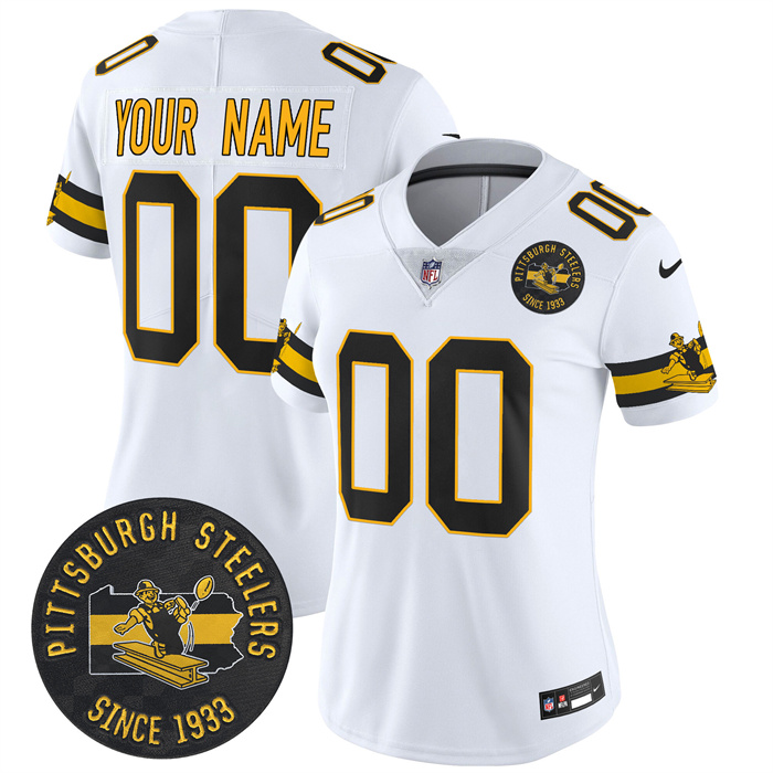 Women's Pittsburgh Steelers Custom Throwback 1933 Patch White Vapor Limited Stitched Jersey