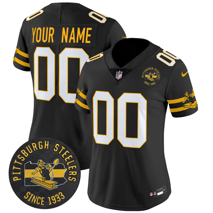Women's Pittsburgh Steelers Custom Throwback 1933 Patch Black Vapor Limited Stitched Jersey